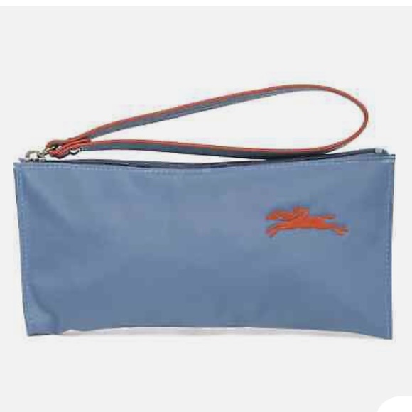 Longchamp Le Pliage Club Medium Blue Nylon/Leather Wristlet NWT - Picture 2 of 6
